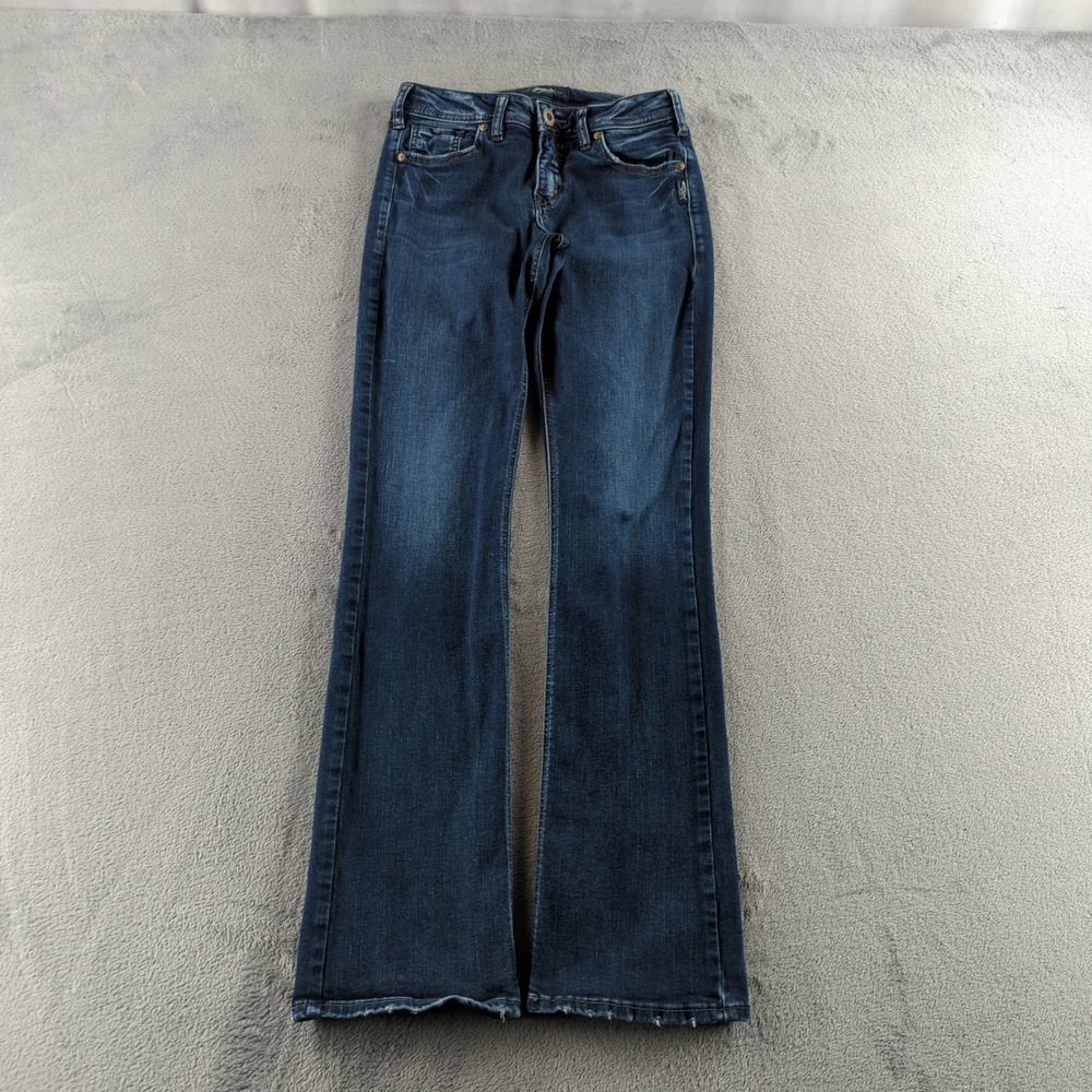 Silver Jeans Co. Avery Womens 28x33 Dark Blue Slim Bootcut Stretch‎ Frayed Hem